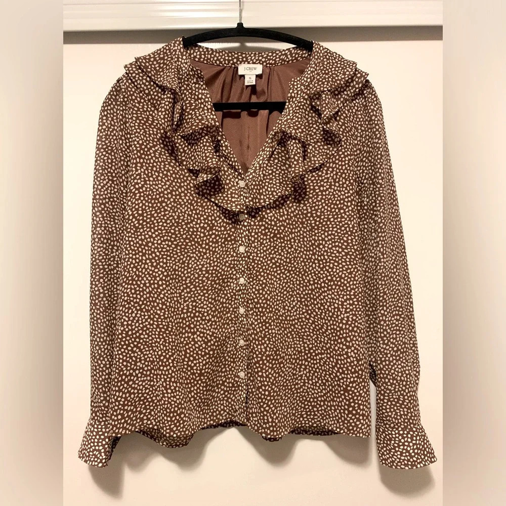 J Crew Rust Brown Polka Dot Blouse